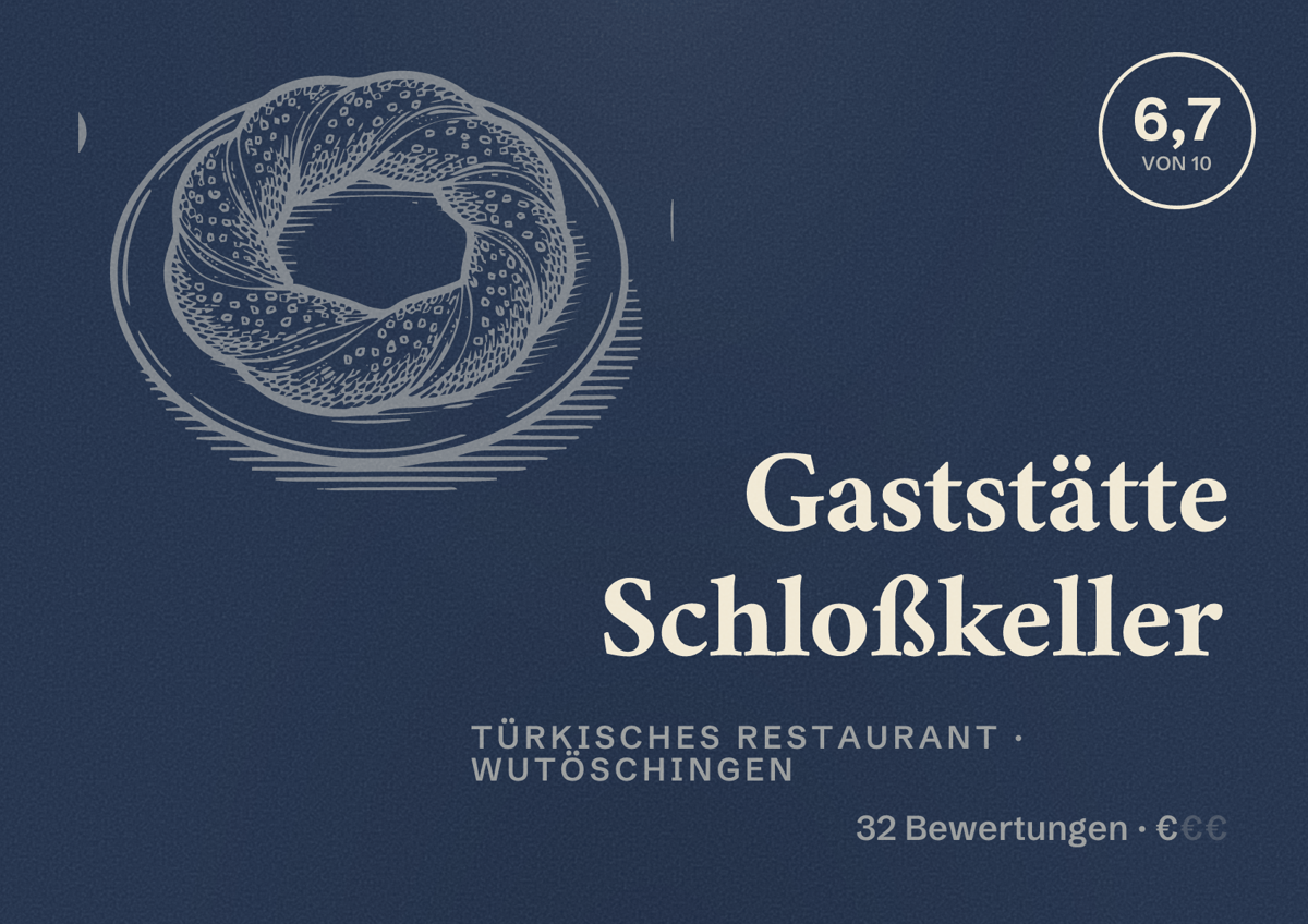 Illustriertes Poster von Gaststätte Schloßkeller, Türkisches Restaurant in Wutöschingen: Bewertung 6,7 von 10 aus 32 Bewertungen, Preisniveau €