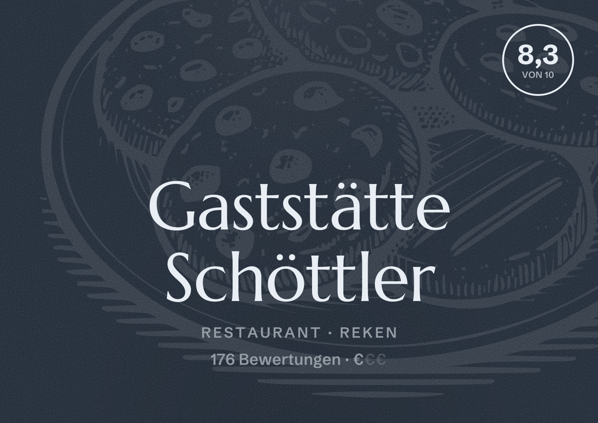 Illustriertes Poster von Gaststätte Schöttler, Restaurant in Reken: Bewertung 8,3 von 10 aus 176 Bewertungen, Preisniveau €