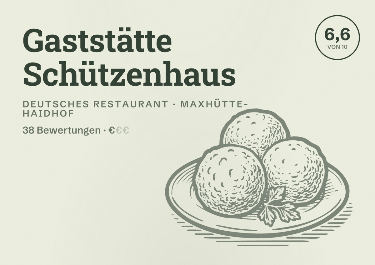 Illustriertes Poster von Gaststätte Schützenhaus, Deutsches Restaurant in Maxhütte-Haidhof: Bewertung 6,6 von 10 aus 38 Bewertungen, Preisniveau €