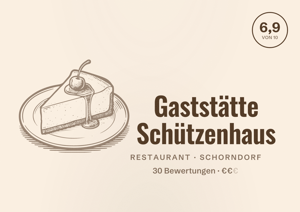 Illustriertes Poster von Gaststätte Schützenhaus, Restaurant in Schorndorf: Bewertung 6,9 von 10 aus 30 Bewertungen, Preisniveau €€