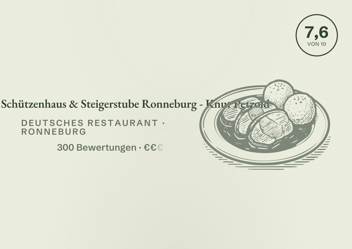 Illustriertes Poster von Gaststätte Schützenhaus & Steigerstube Ronneburg - Knut Petzold, Deutsches Restaurant in Ronneburg: Bewertung 7,6 von 10 aus 300 Bewertungen, Preisniveau €€