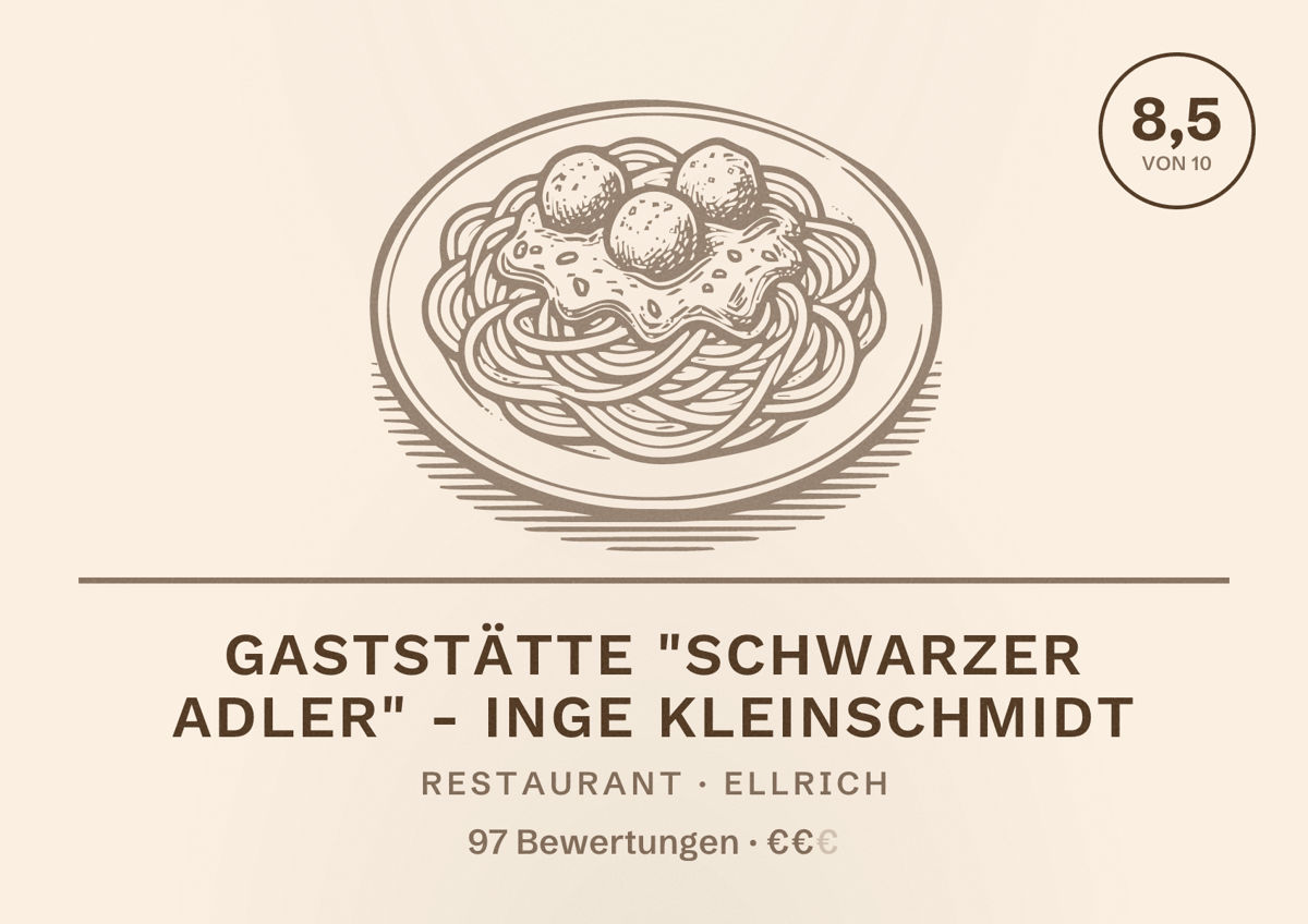Illustriertes Poster von Gaststätte "Schwarzer Adler" - Inge Kleinschmidt, Restaurant in Ellrich: Bewertung 8,5 von 10 aus 97 Bewertungen, Preisniveau €€