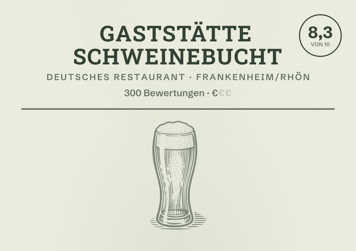 Illustriertes Poster von Gaststätte Schweinebucht, Deutsches Restaurant in Frankenheim/Rhön: Bewertung 8,3 von 10 aus 300 Bewertungen, Preisniveau €