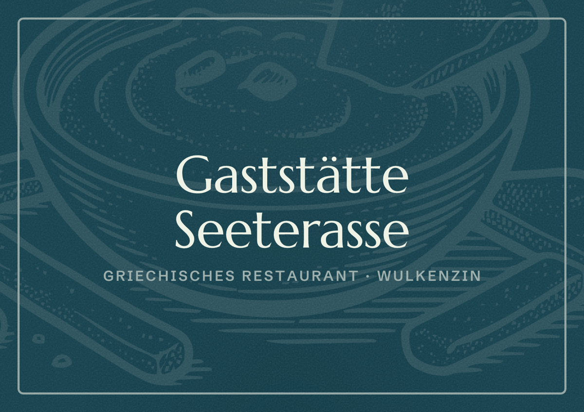 Illustriertes Poster von Gaststätte Seeterasse, Griechisches Restaurant in Wulkenzin