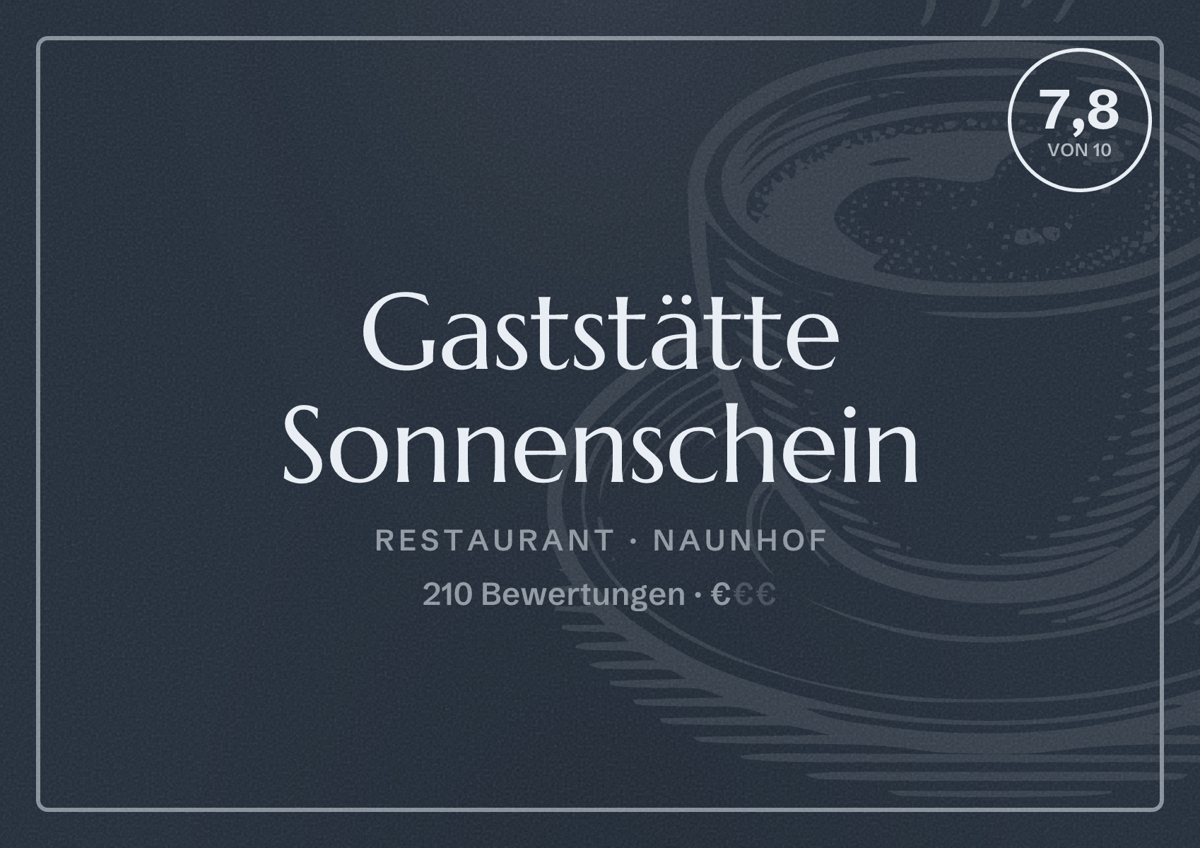 Illustriertes Poster von Gaststätte Sonnenschein, Restaurant in Naunhof: Bewertung 7,8 von 10 aus 210 Bewertungen, Preisniveau €