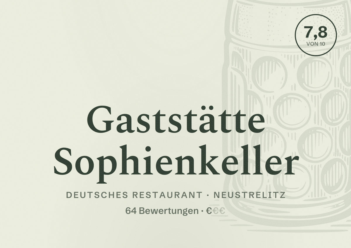 Illustriertes Poster von Gaststätte Sophienkeller, Deutsches Restaurant in Neustrelitz: Bewertung 7,8 von 10 aus 64 Bewertungen, Preisniveau €