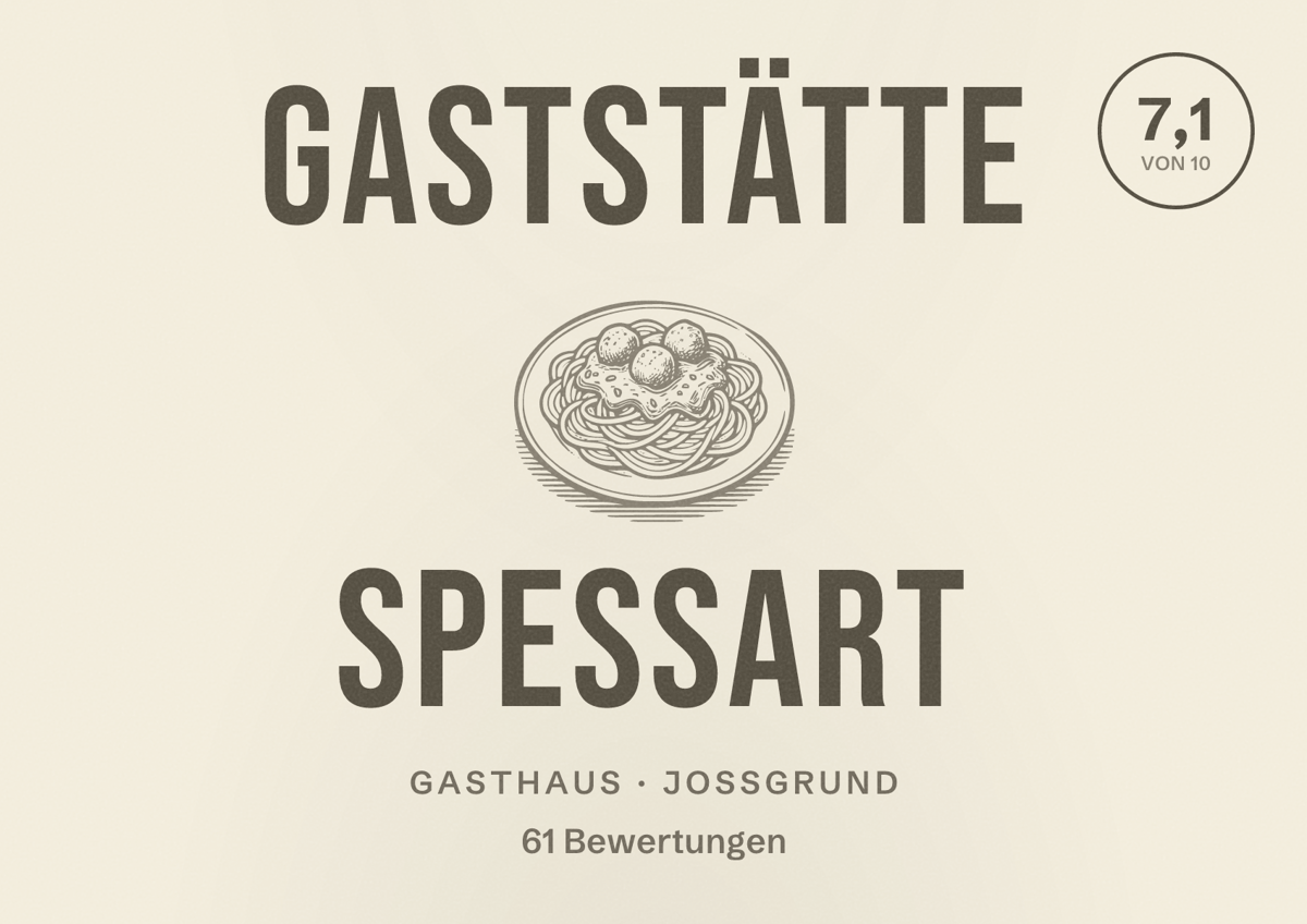 Illustriertes Poster von Gaststätte Spessart, Gasthaus in Jossgrund: Bewertung 7,1 von 10 aus 61 Bewertungen