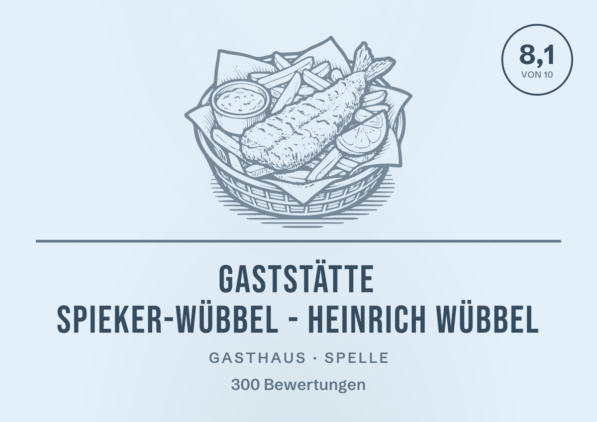 Illustriertes Poster von Gaststätte Spieker-Wübbel - Heinrich Wübbel, Gasthaus in Spelle: Bewertung 8,1 von 10 aus 300 Bewertungen