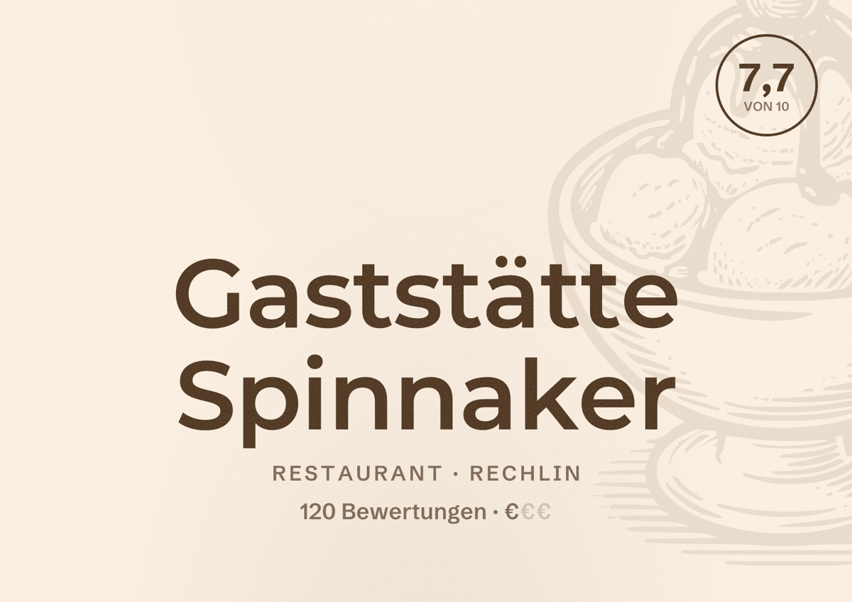 Illustriertes Poster von Gaststätte Spinnaker, Restaurant in Rechlin: Bewertung 7,7 von 10 aus 120 Bewertungen, Preisniveau €