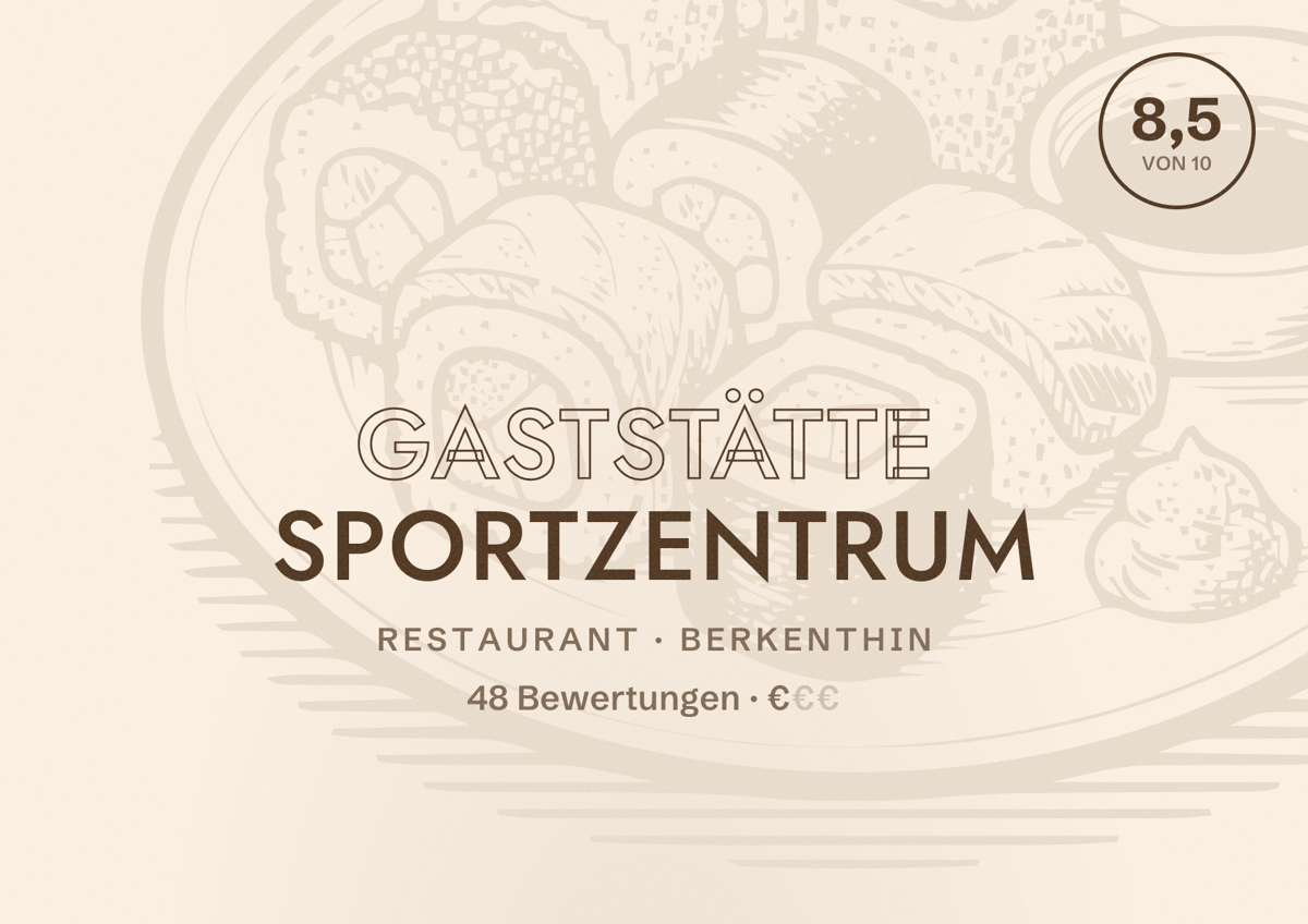 Illustriertes Poster von Gaststätte Sportzentrum, Restaurant in Berkenthin: Bewertung 8,5 von 10 aus 48 Bewertungen, Preisniveau €