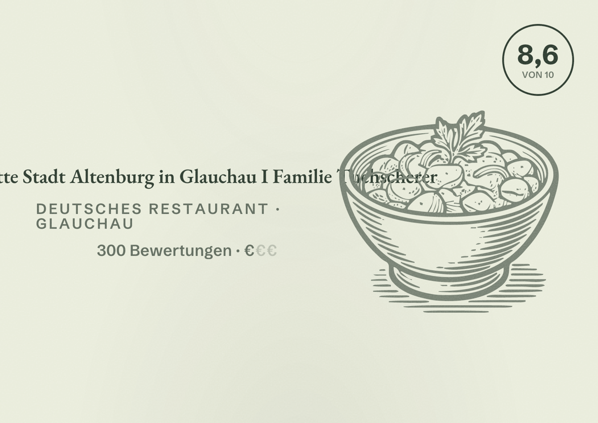 Illustriertes Poster von Gaststätte Stadt Altenburg in Glauchau I Familie Tuchscherer, Deutsches Restaurant in Glauchau: Bewertung 8,6 von 10 aus 300 Bewertungen, Preisniveau €