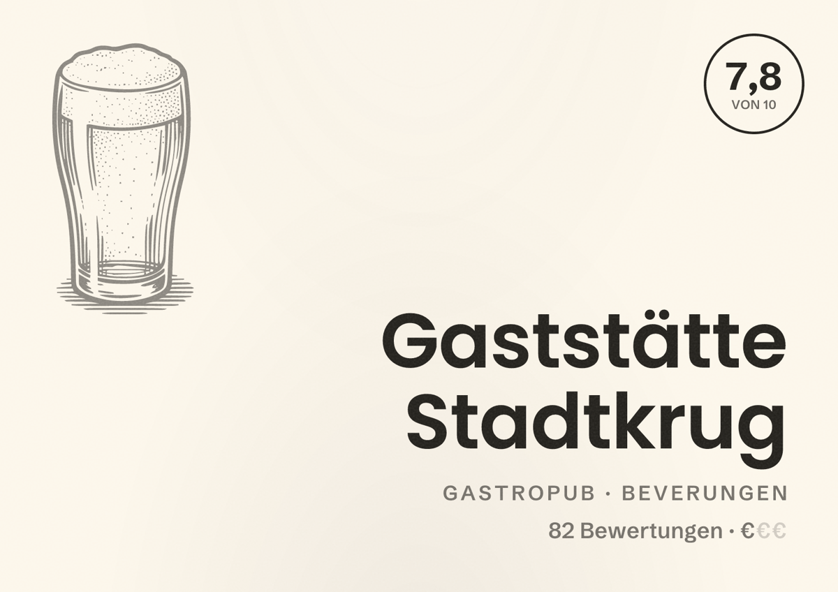 Illustriertes Poster von Gaststätte Stadtkrug, Gastropub in Beverungen: Bewertung 7,8 von 10 aus 82 Bewertungen, Preisniveau €