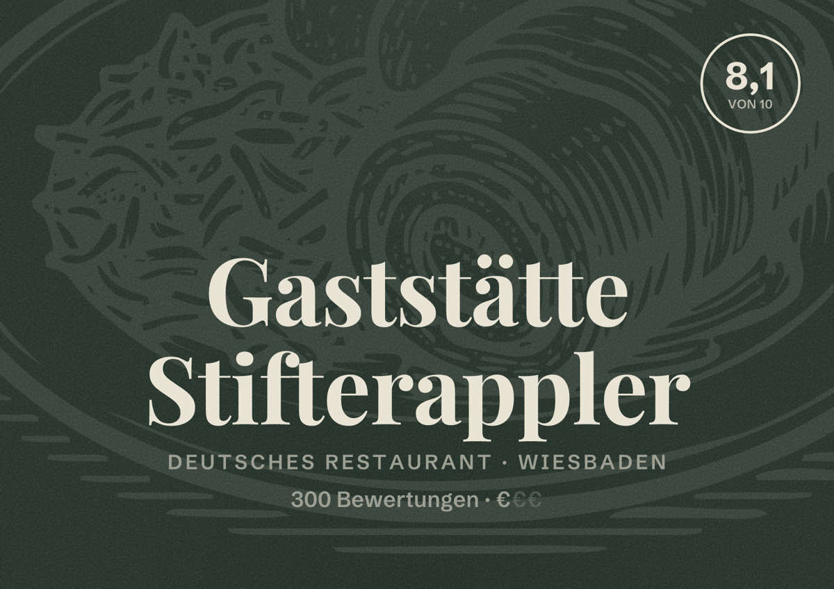 Illustriertes Poster von Gaststätte Stifterappler, Deutsches Restaurant in Wiesbaden: Bewertung 8,1 von 10 aus 300 Bewertungen, Preisniveau €