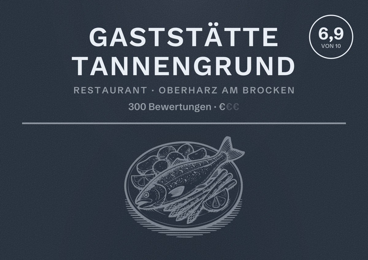 Illustriertes Poster von Gaststätte Tannengrund, Restaurant in Oberharz am Brocken: Bewertung 6,9 von 10 aus 300 Bewertungen, Preisniveau €