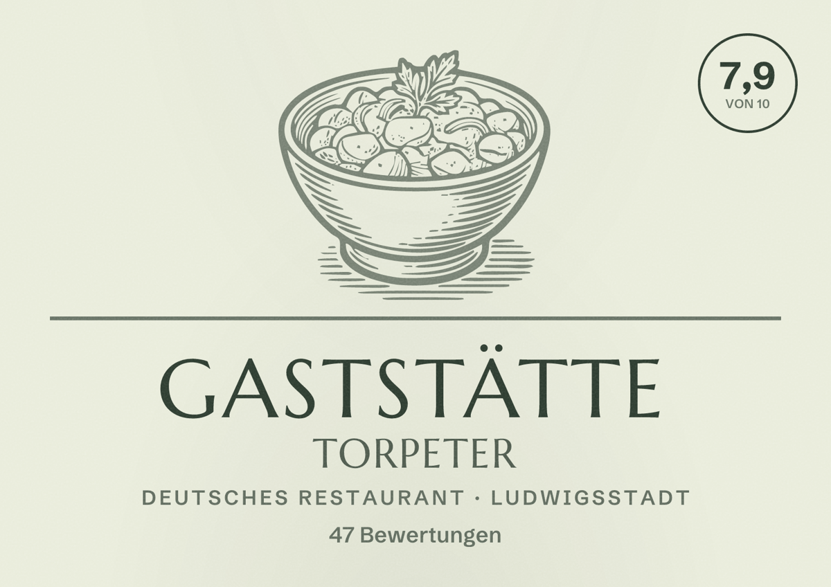 Illustriertes Poster von Gaststätte Torpeter, Deutsches Restaurant in Ludwigsstadt: Bewertung 7,9 von 10 aus 47 Bewertungen