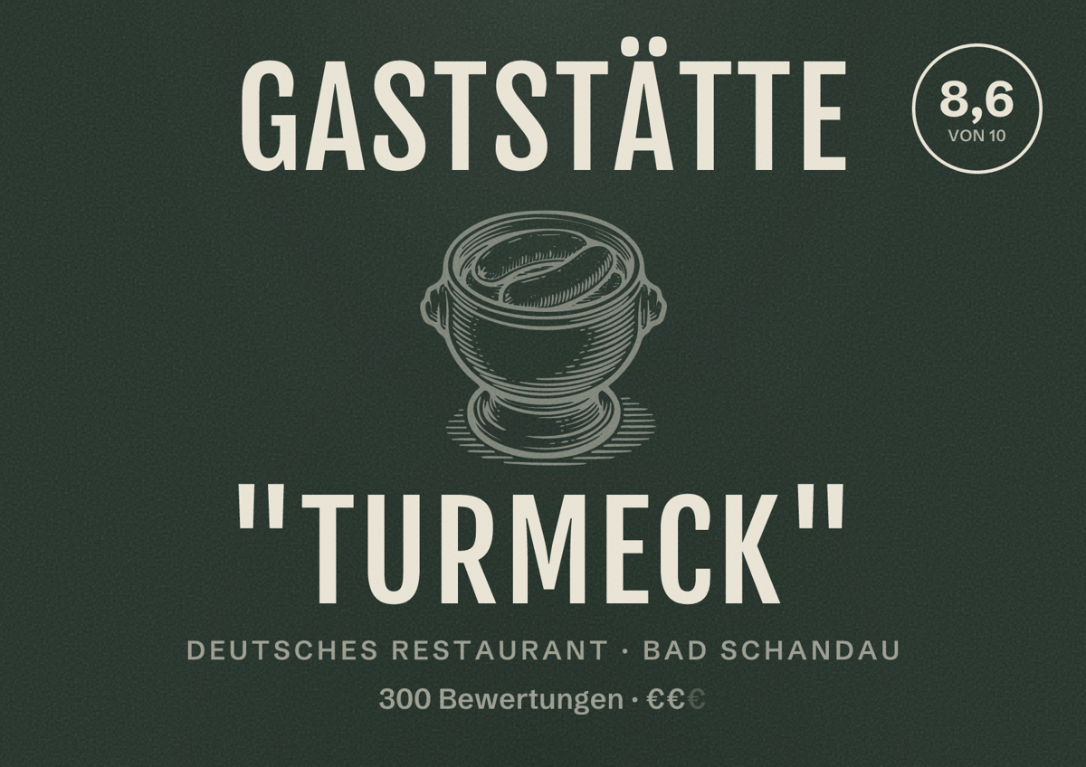 Illustriertes Poster von Gaststätte "Turmeck", Deutsches Restaurant in Bad Schandau: Bewertung 8,6 von 10 aus 300 Bewertungen, Preisniveau €€