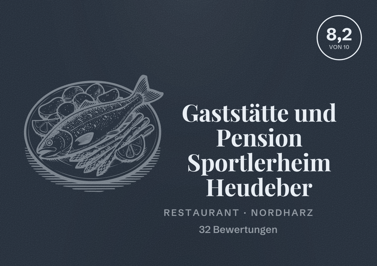 Illustriertes Poster von Gaststätte und Pension Sportlerheim Heudeber, Restaurant in Nordharz: Bewertung 8,2 von 10 aus 32 Bewertungen