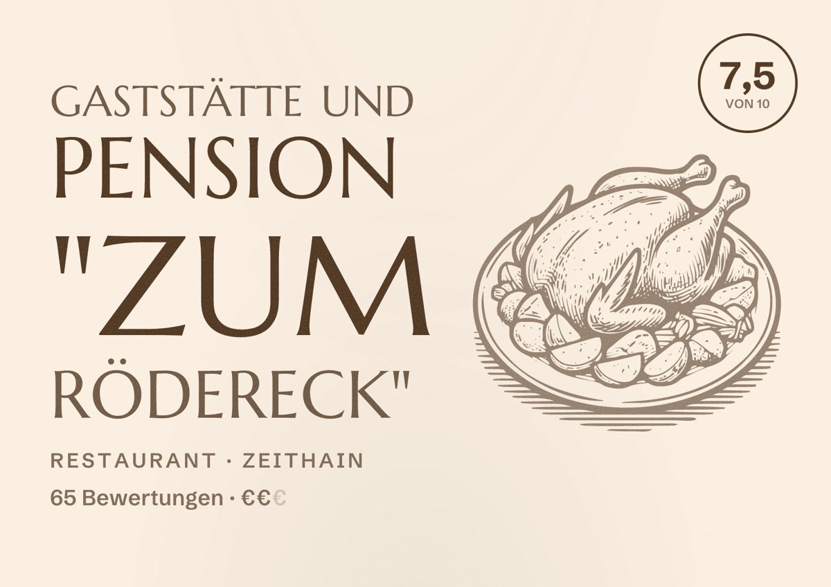 Illustriertes Poster von Gaststätte und Pension "Zum Rödereck", Restaurant in Zeithain: Bewertung 7,5 von 10 aus 65 Bewertungen, Preisniveau €€