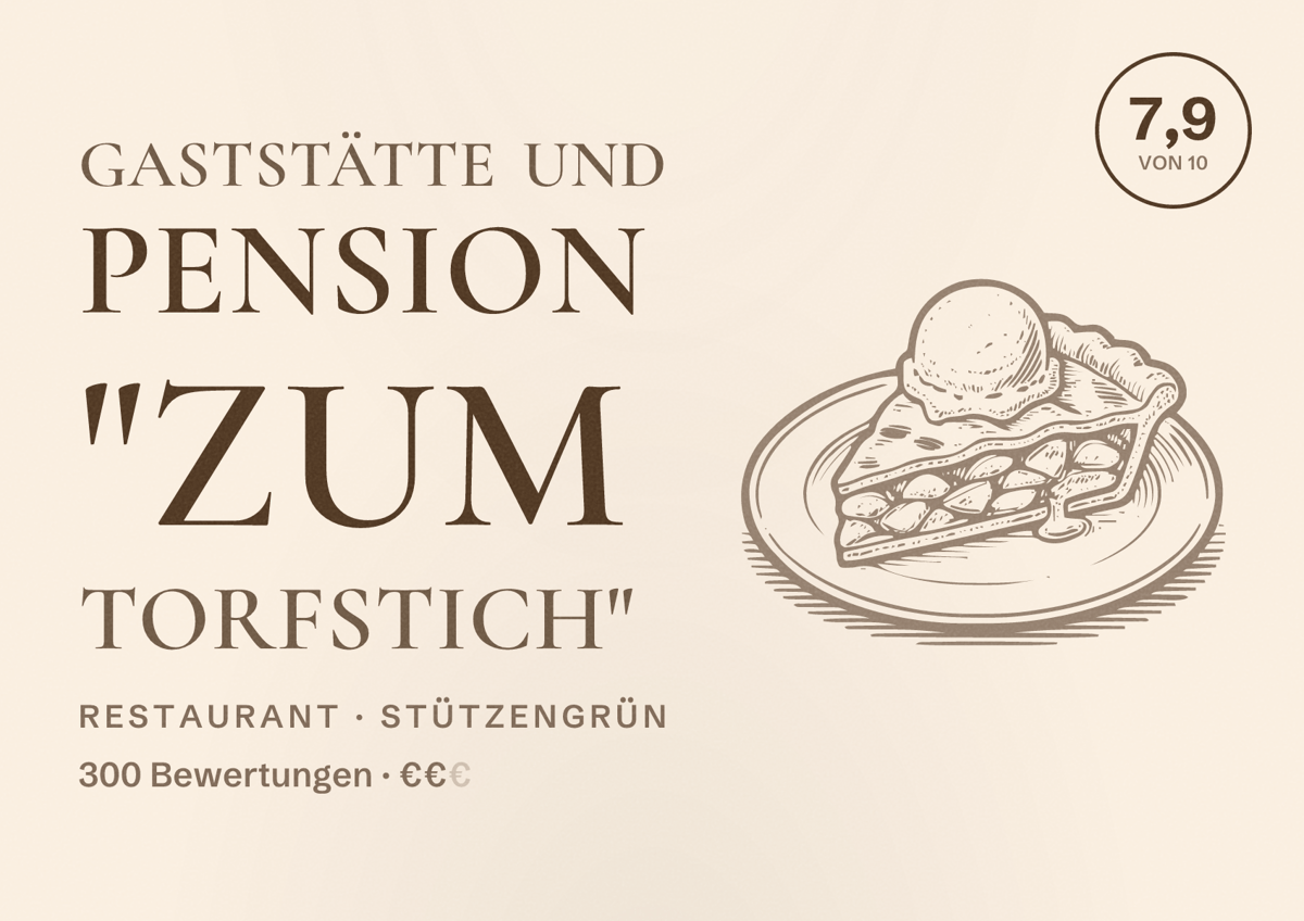Illustriertes Poster von Gaststätte und Pension "Zum Torfstich", Restaurant in Stützengrün: Bewertung 7,9 von 10 aus 300 Bewertungen, Preisniveau €€