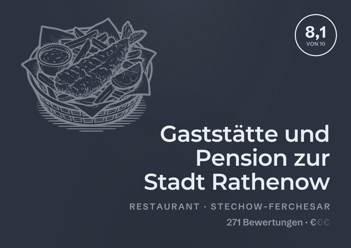 Illustriertes Poster von Gaststätte und Pension zur Stadt Rathenow, Restaurant in Stechow-Ferchesar: Bewertung 8,1 von 10 aus 271 Bewertungen, Preisniveau €