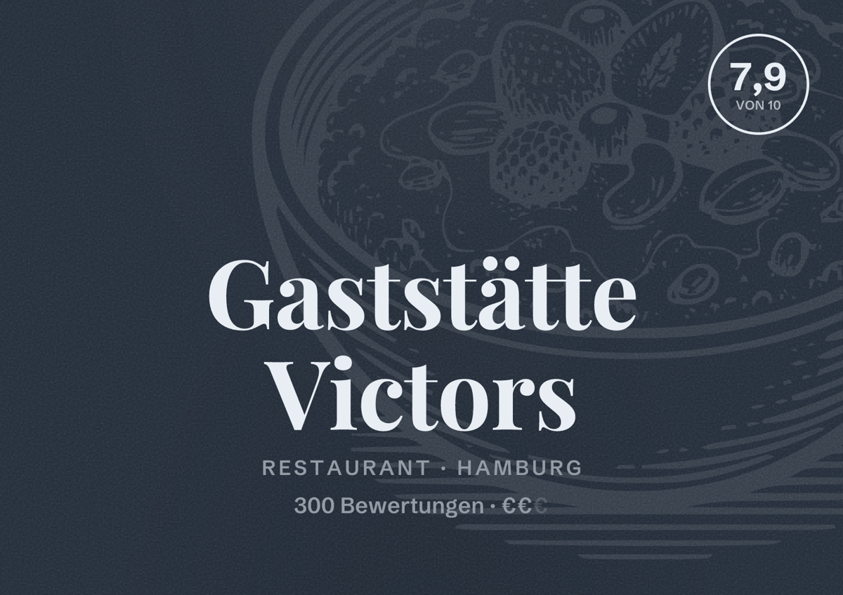 Illustriertes Poster von Gaststätte Victors, Restaurant in Hamburg: Bewertung 7,9 von 10 aus 300 Bewertungen, Preisniveau €€