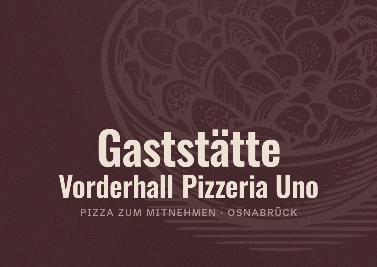 Illustriertes Poster von Gaststätte Vorderhall Pizzeria Uno, Pizza zum Mitnehmen in Osnabrück