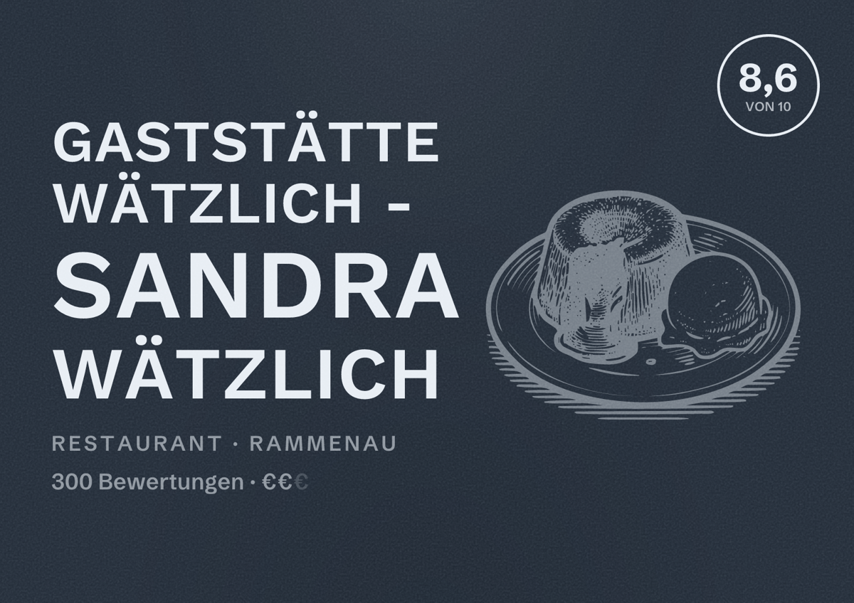 Illustriertes Poster von Gaststätte Wätzlich - Sandra Wätzlich, Restaurant in Rammenau: Bewertung 8,6 von 10 aus 300 Bewertungen, Preisniveau €€