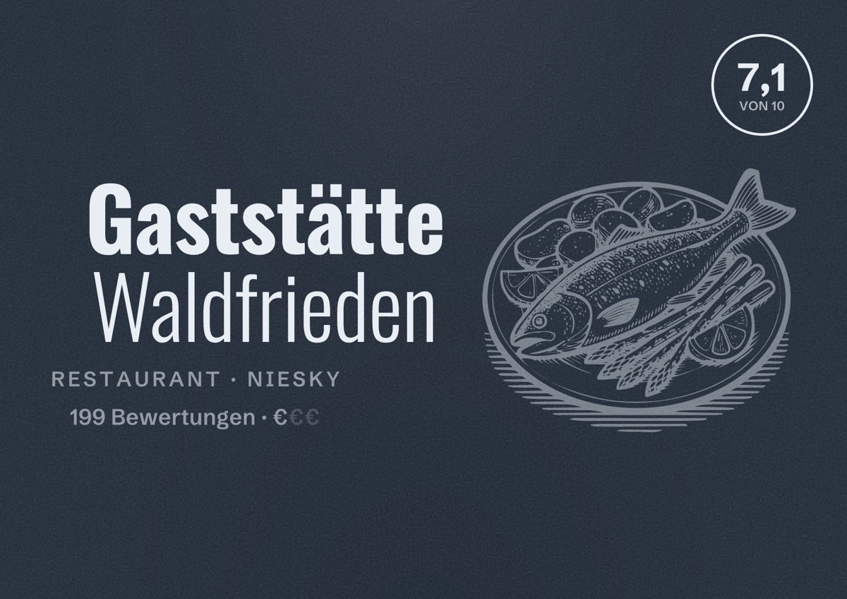 Illustriertes Poster von Gaststätte Waldfrieden, Restaurant in Niesky: Bewertung 7,1 von 10 aus 199 Bewertungen, Preisniveau €