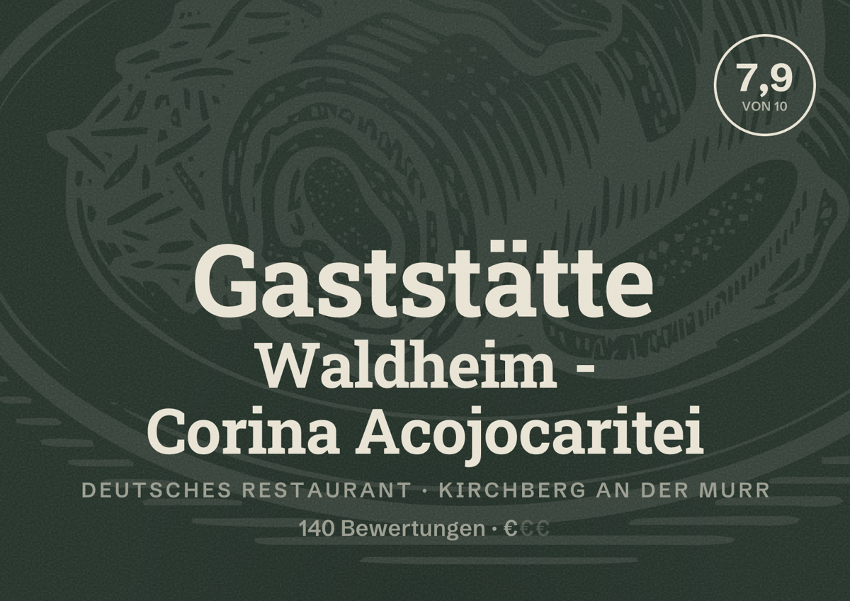 Illustriertes Poster von Gaststätte Waldheim - Corina Acojocaritei, Deutsches Restaurant in Kirchberg an der Murr: Bewertung 7,9 von 10 aus 140 Bewertungen, Preisniveau €