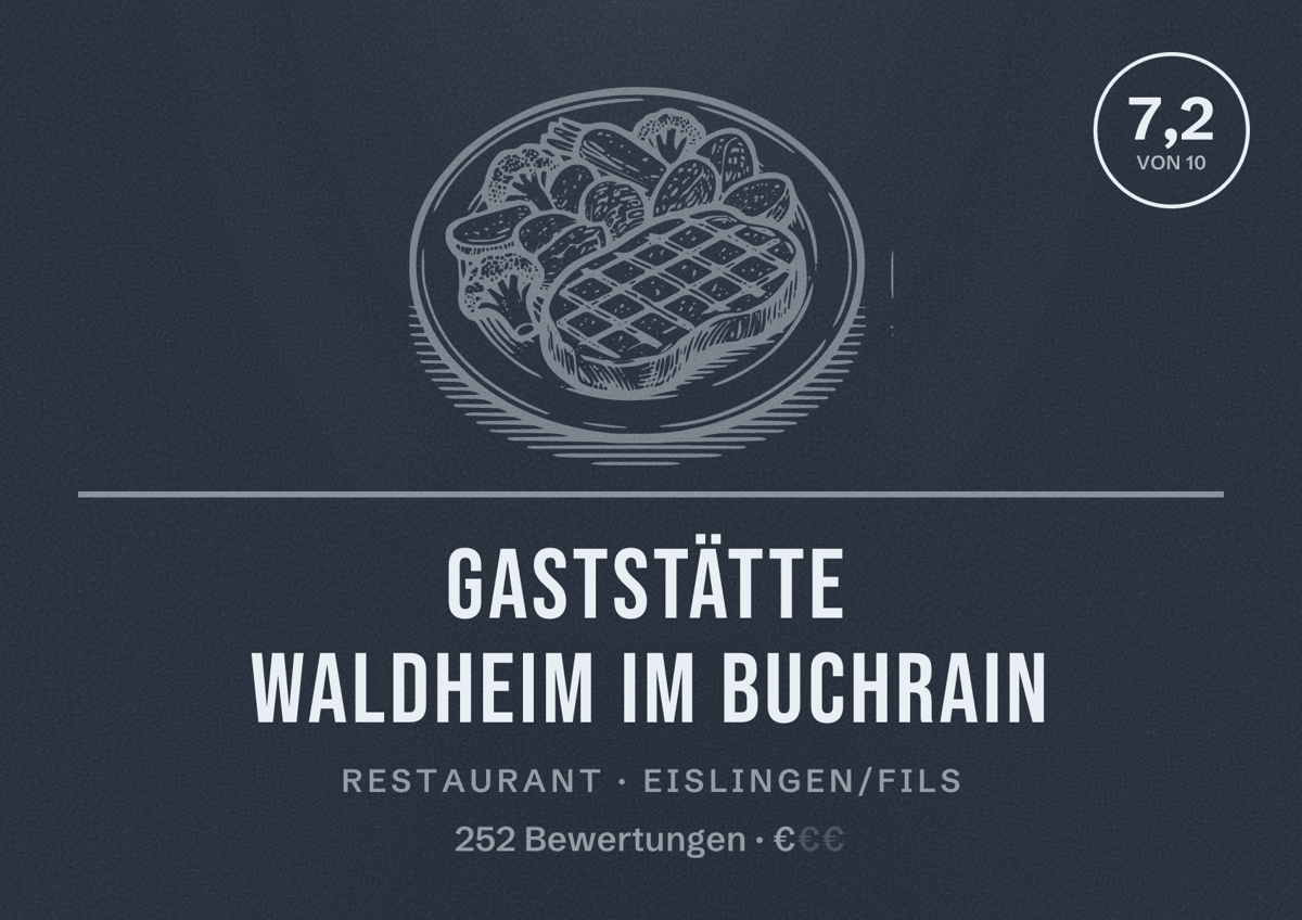Illustriertes Poster von Gaststätte Waldheim im Buchrain, Restaurant in Eislingen/Fils: Bewertung 7,2 von 10 aus 252 Bewertungen, Preisniveau €