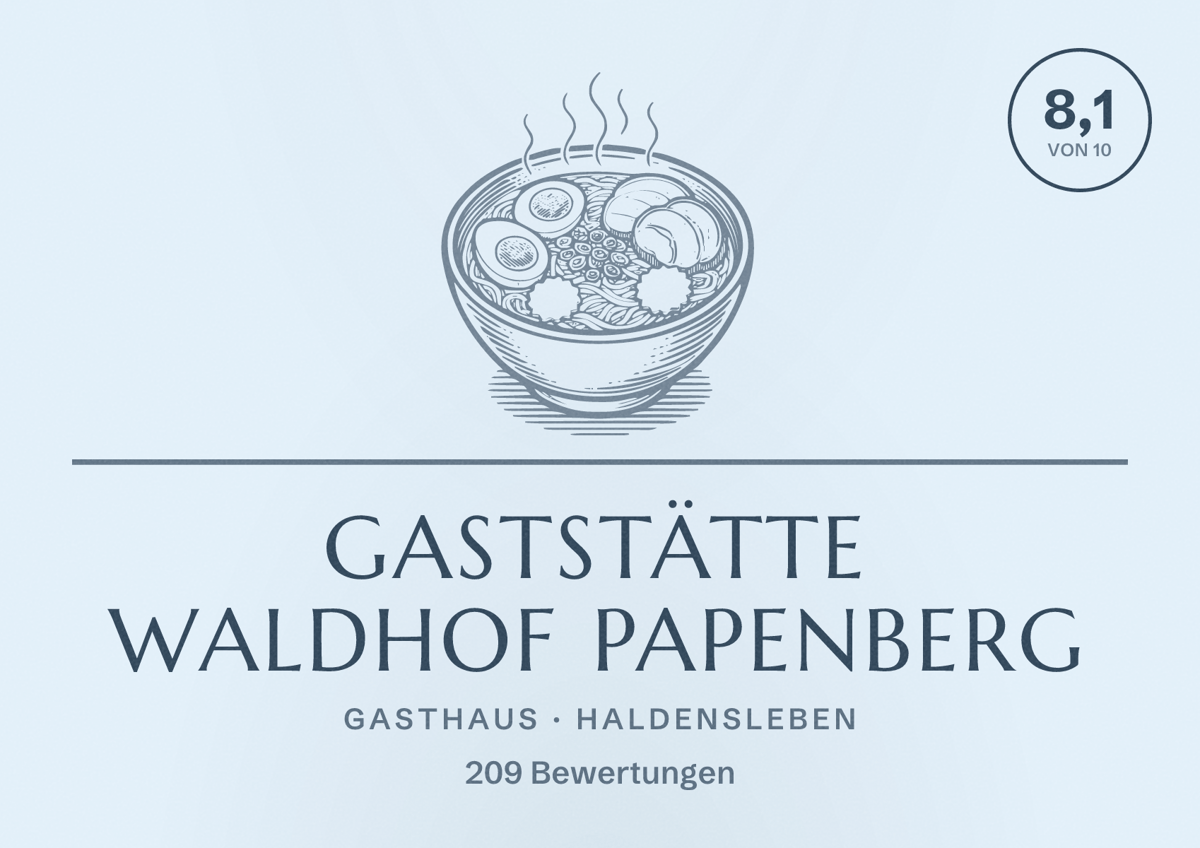 Illustriertes Poster von Gaststätte Waldhof Papenberg, Gasthaus in Haldensleben: Bewertung 8,1 von 10 aus 209 Bewertungen