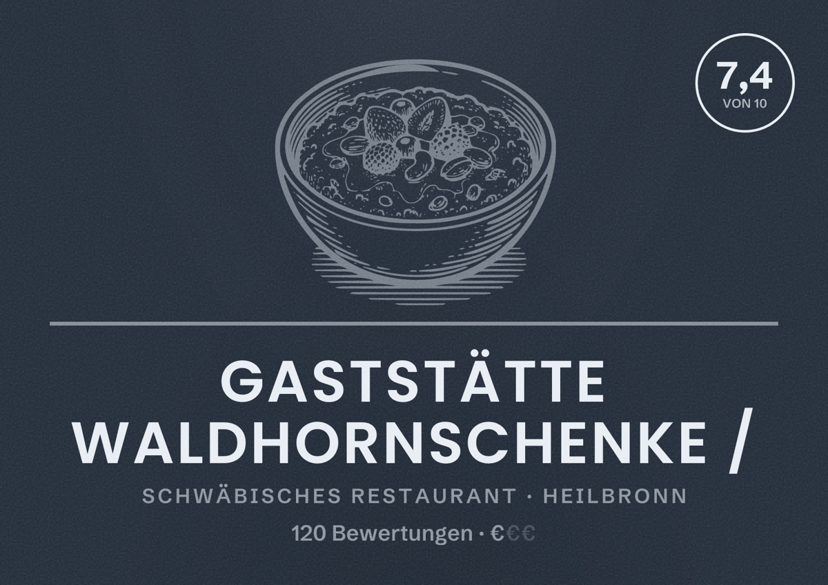 Illustriertes Poster von Gaststätte Waldhornschenke /, Schwäbisches Restaurant in Heilbronn: Bewertung 7,4 von 10 aus 120 Bewertungen, Preisniveau €