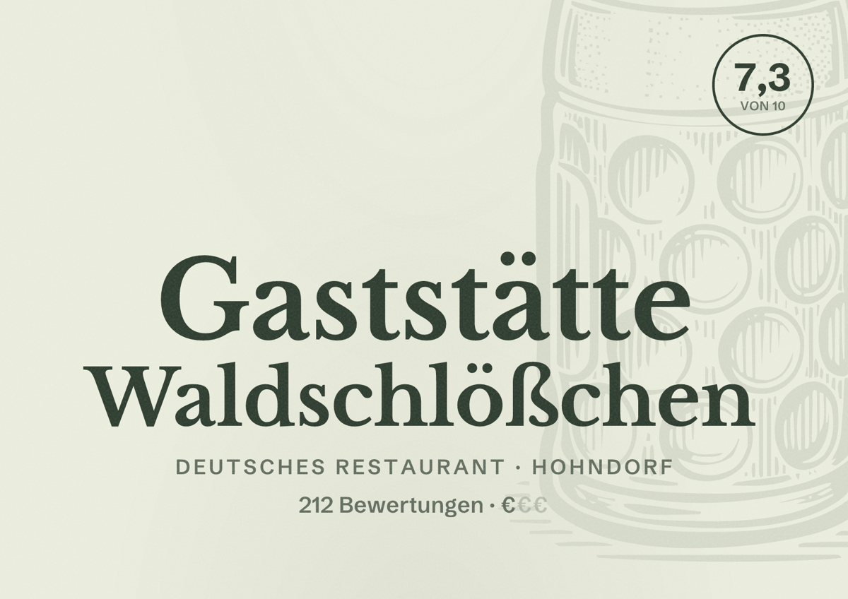 Illustriertes Poster von Gaststätte Waldschlößchen, Deutsches Restaurant in Hohndorf: Bewertung 7,3 von 10 aus 212 Bewertungen, Preisniveau €