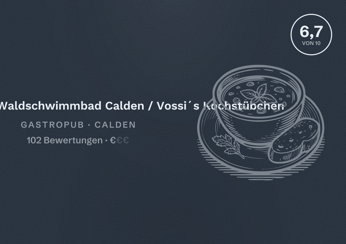 Illustriertes Poster von Gaststätte Waldschwimmbad Calden / Vossi´s Kochstübchen, Gastropub in Calden: Bewertung 6,7 von 10 aus 102 Bewertungen, Preisniveau €