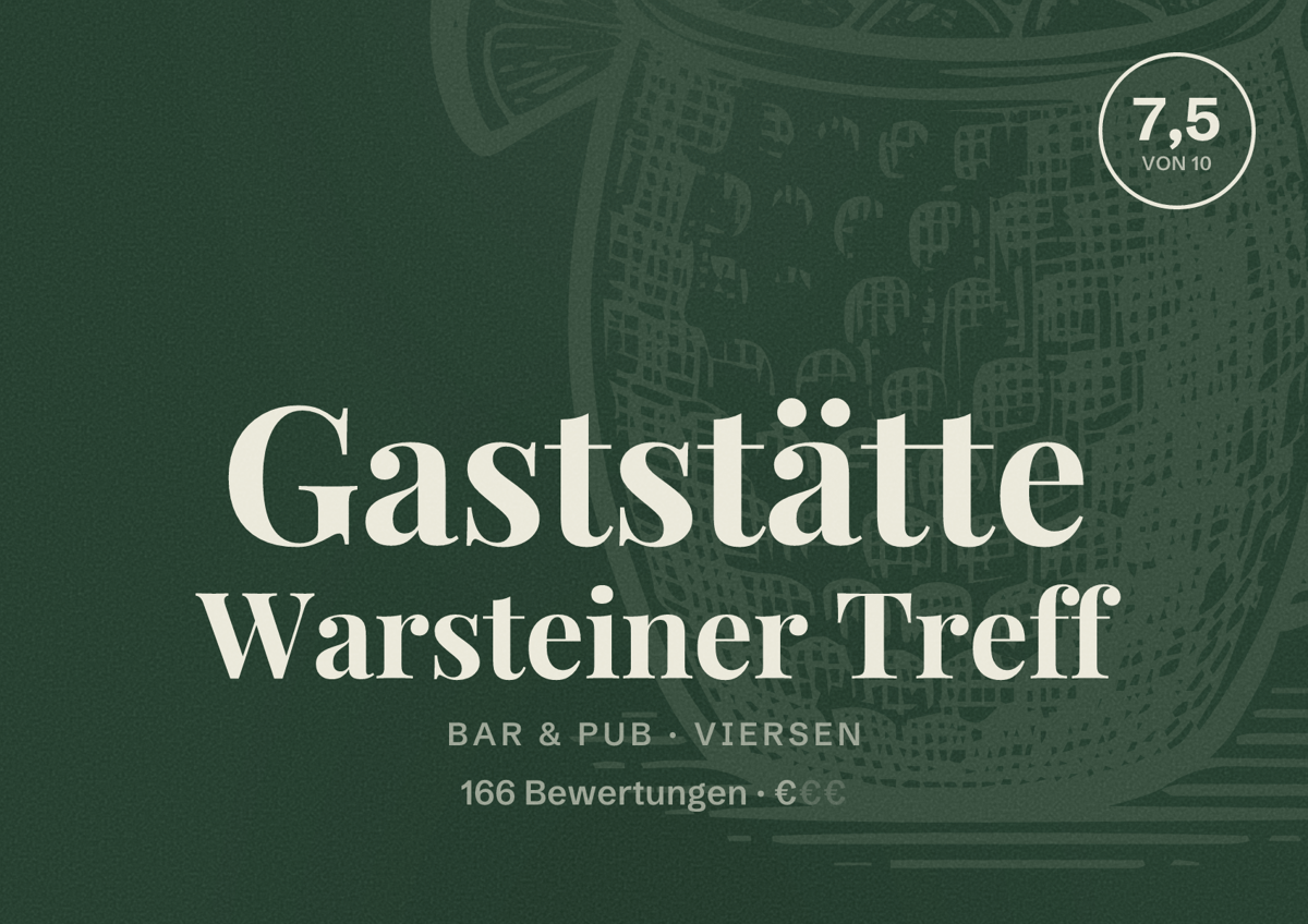 Illustriertes Poster von Gaststätte Warsteiner Treff, Bar & Pub in Viersen: Bewertung 7,5 von 10 aus 166 Bewertungen, Preisniveau €