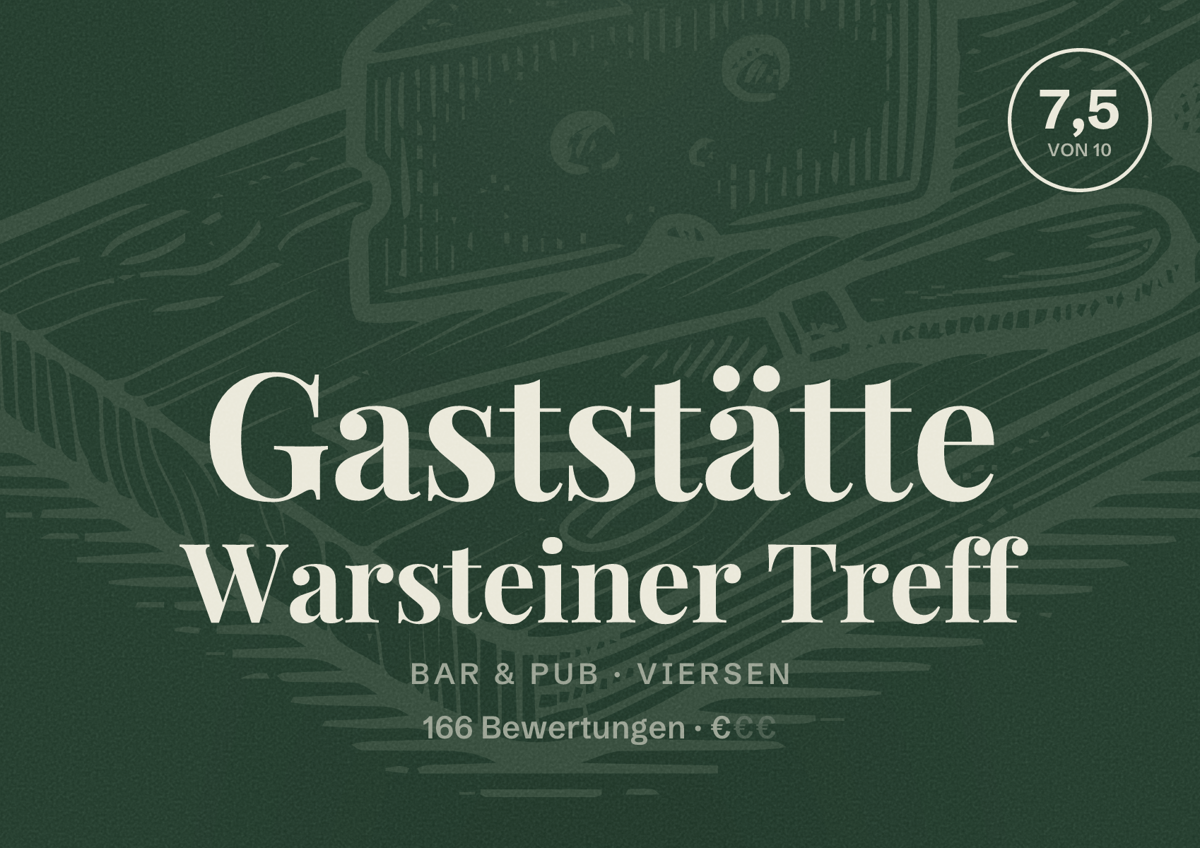 Illustriertes Poster von Gaststätte Warsteiner Treff, Bar & Pub in Viersen: Bewertung 7,5 von 10 aus 166 Bewertungen, Preisniveau €