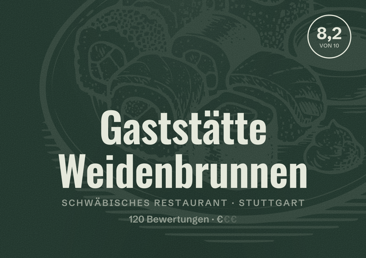 Illustriertes Poster von Gaststätte Weidenbrunnen, Schwäbisches Restaurant in Stuttgart: Bewertung 8,2 von 10 aus 120 Bewertungen, Preisniveau €