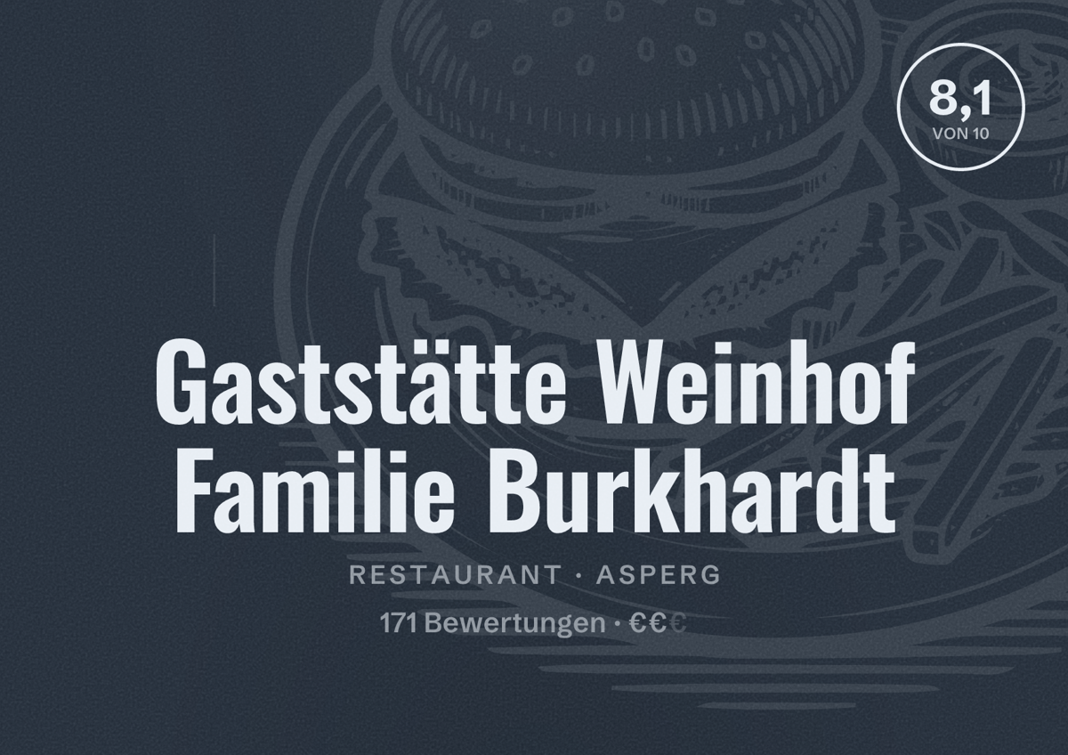 Illustriertes Poster von Gaststätte Weinhof Familie Burkhardt, Restaurant in Asperg: Bewertung 8,1 von 10 aus 171 Bewertungen, Preisniveau €€