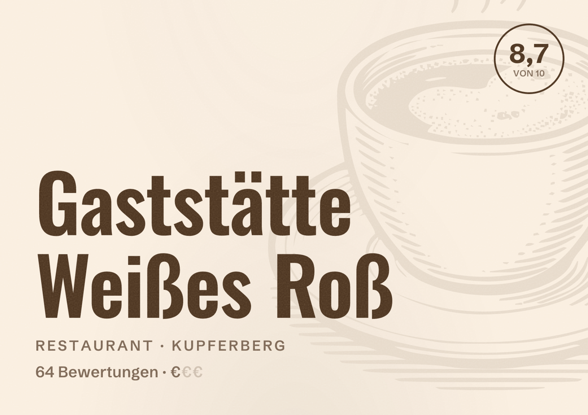 Illustriertes Poster von Gaststätte Weißes Roß, Restaurant in Kupferberg: Bewertung 8,7 von 10 aus 64 Bewertungen, Preisniveau €