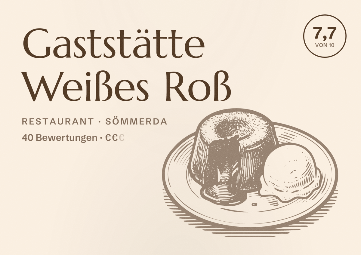 Illustriertes Poster von Gaststätte Weißes Roß, Restaurant in Sömmerda: Bewertung 7,7 von 10 aus 40 Bewertungen, Preisniveau €€