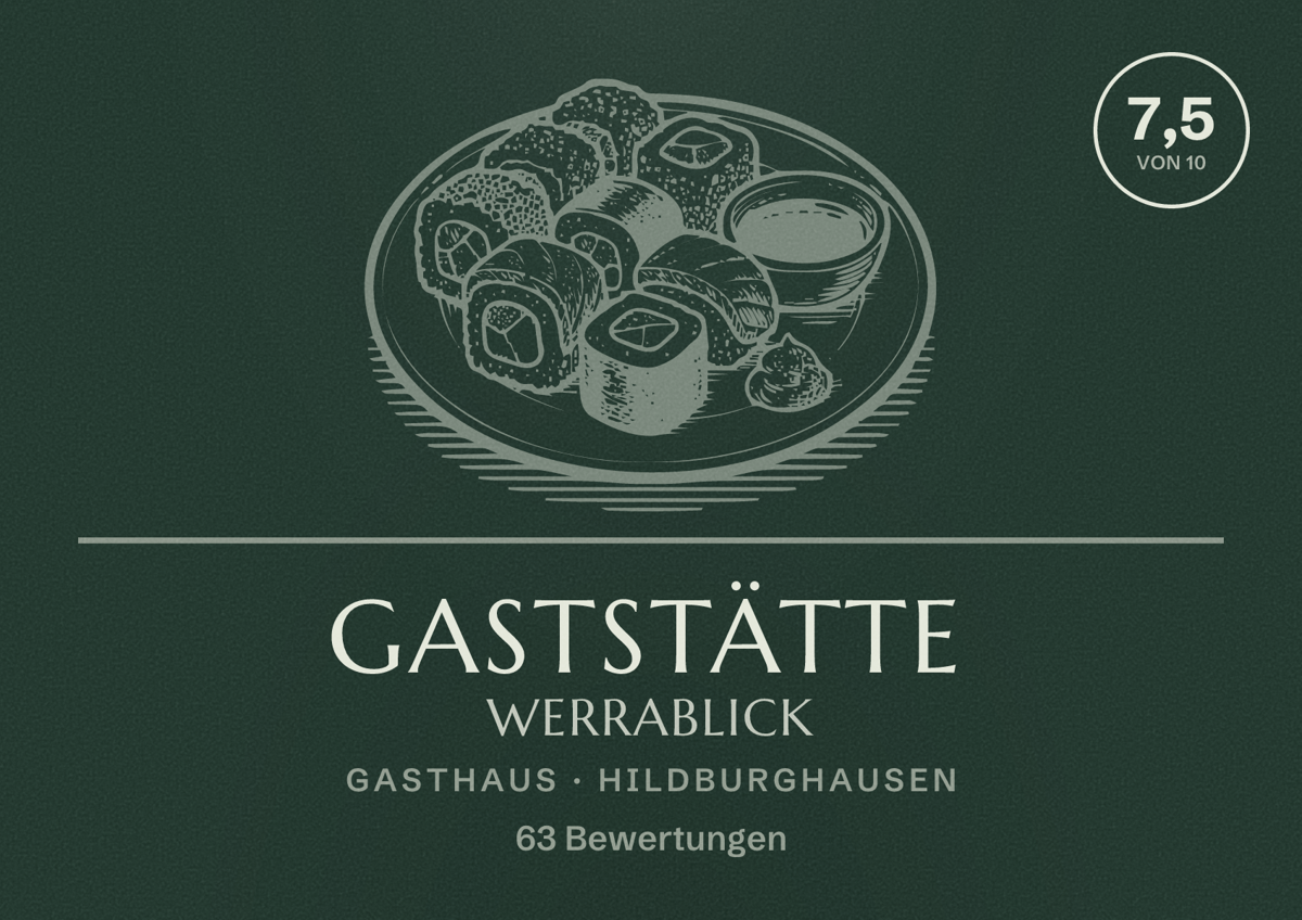 Illustriertes Poster von Gaststätte Werrablick, Gasthaus in Hildburghausen: Bewertung 7,5 von 10 aus 63 Bewertungen