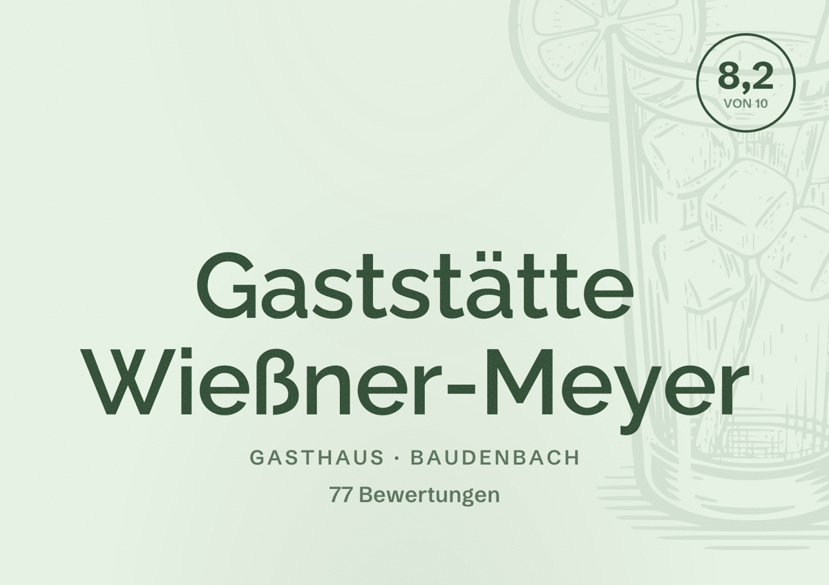 Illustriertes Poster von Gaststätte Wießner-Meyer, Gasthaus in Baudenbach: Bewertung 8,2 von 10 aus 77 Bewertungen