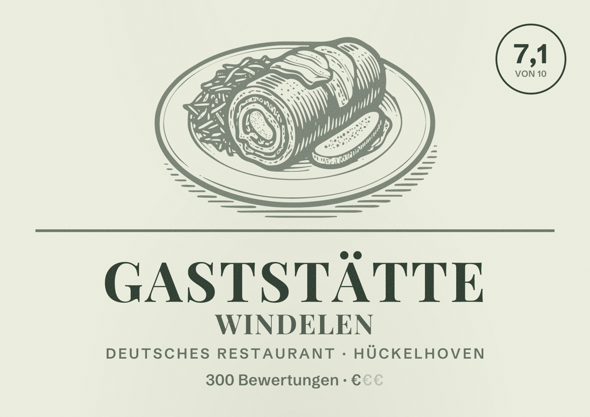 Illustriertes Poster von Gaststätte Windelen, Deutsches Restaurant in Hückelhoven: Bewertung 7,1 von 10 aus 300 Bewertungen, Preisniveau €