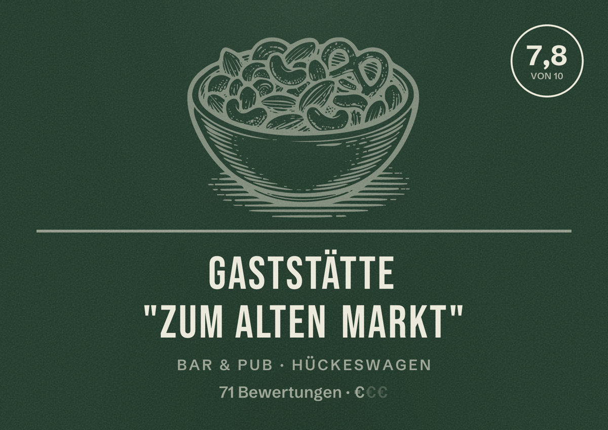 Illustriertes Poster von Gaststätte "zum Alten Markt", Bar & Pub in Hückeswagen: Bewertung 7,8 von 10 aus 71 Bewertungen, Preisniveau €