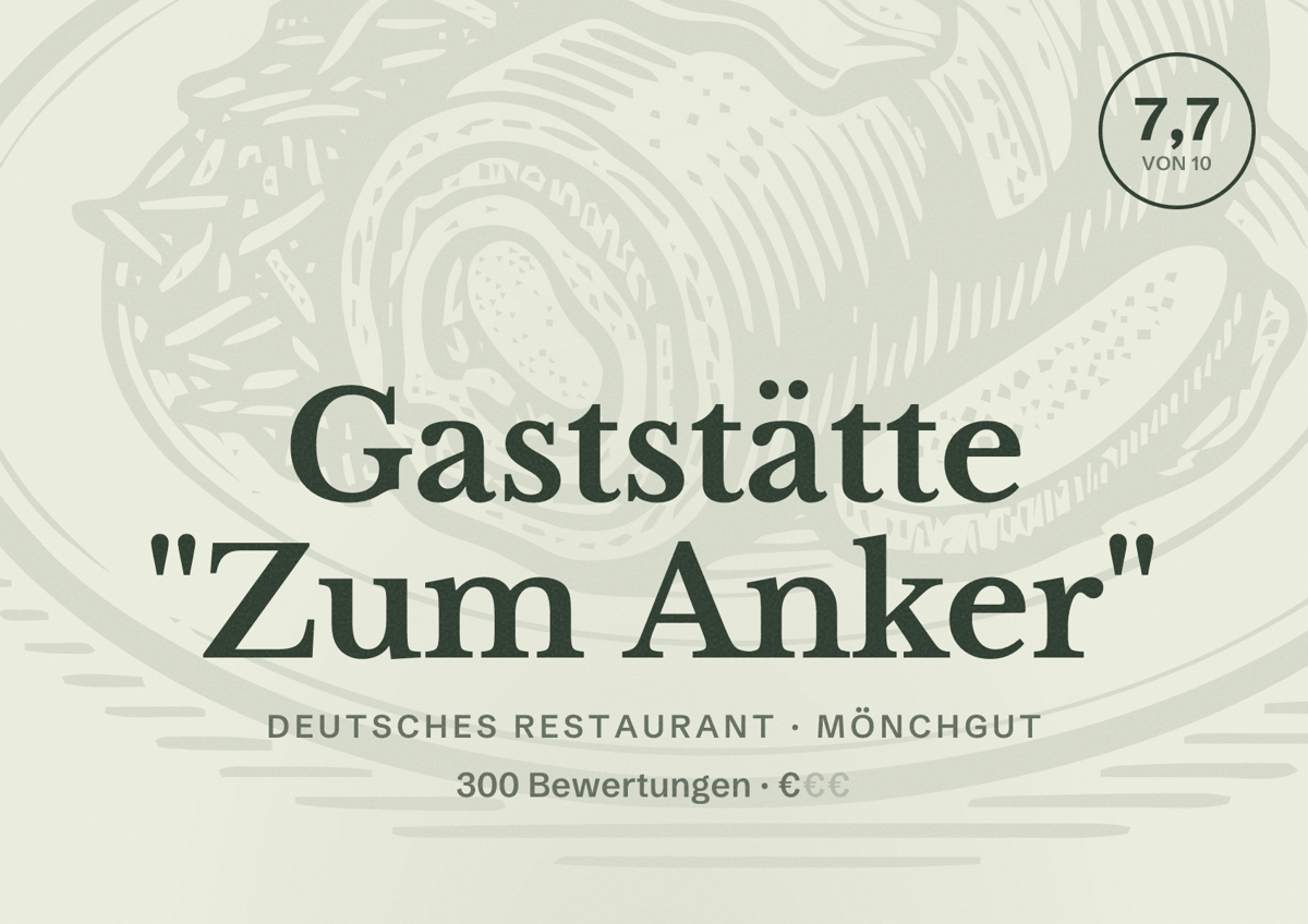 Illustriertes Poster von Gaststätte "Zum Anker", Deutsches Restaurant in Mönchgut: Bewertung 7,7 von 10 aus 300 Bewertungen, Preisniveau €