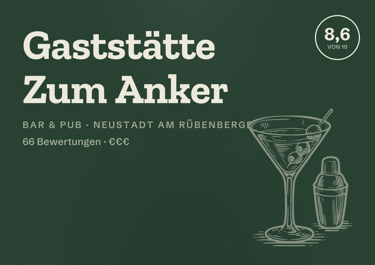 Illustriertes Poster von Gaststätte Zum Anker, Bar & Pub in Neustadt am Rübenberge: Bewertung 8,6 von 10 aus 66 Bewertungen, Preisniveau €€€