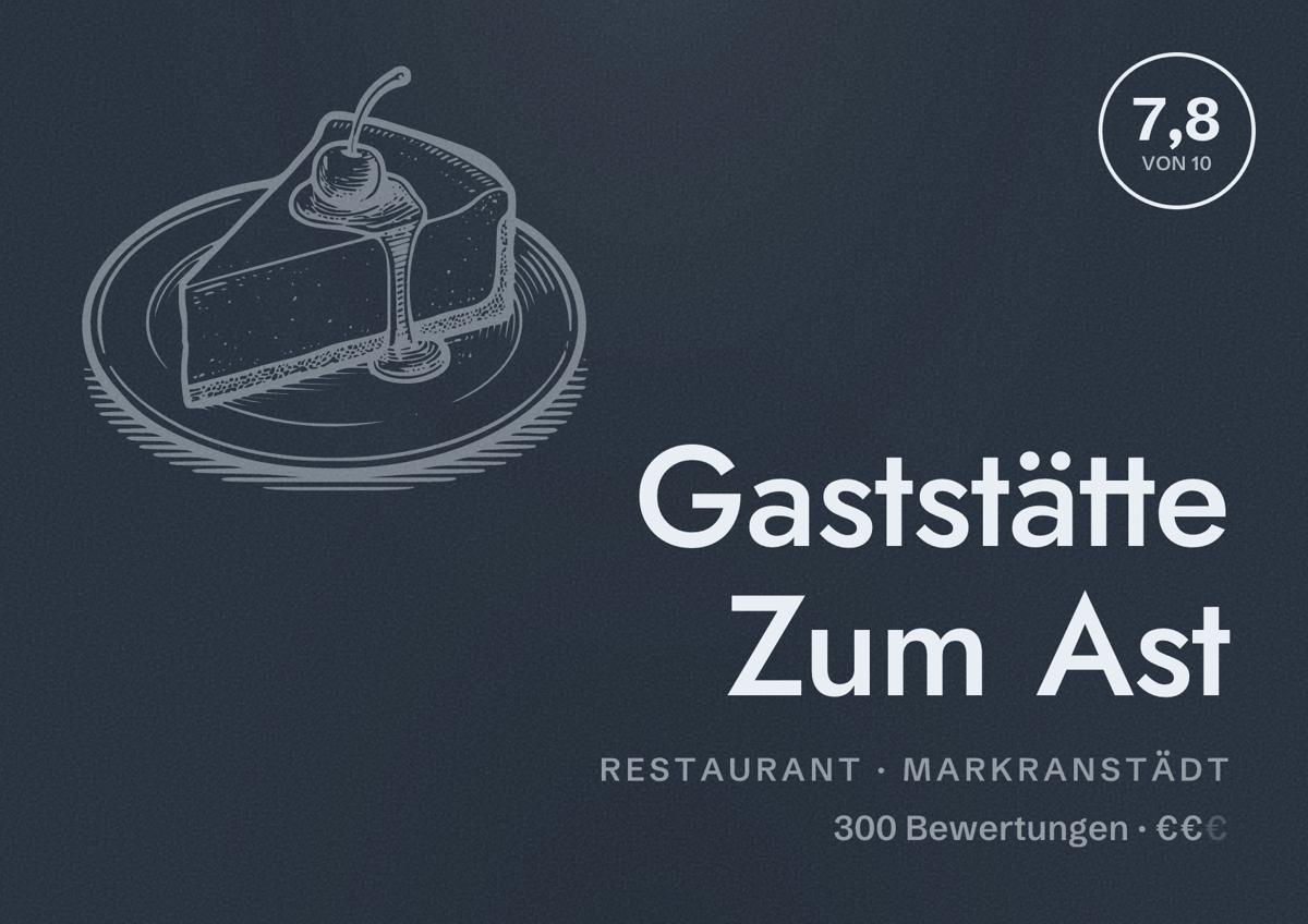 Illustriertes Poster von Gaststätte Zum Ast, Restaurant in Markranstädt: Bewertung 7,8 von 10 aus 300 Bewertungen, Preisniveau €€