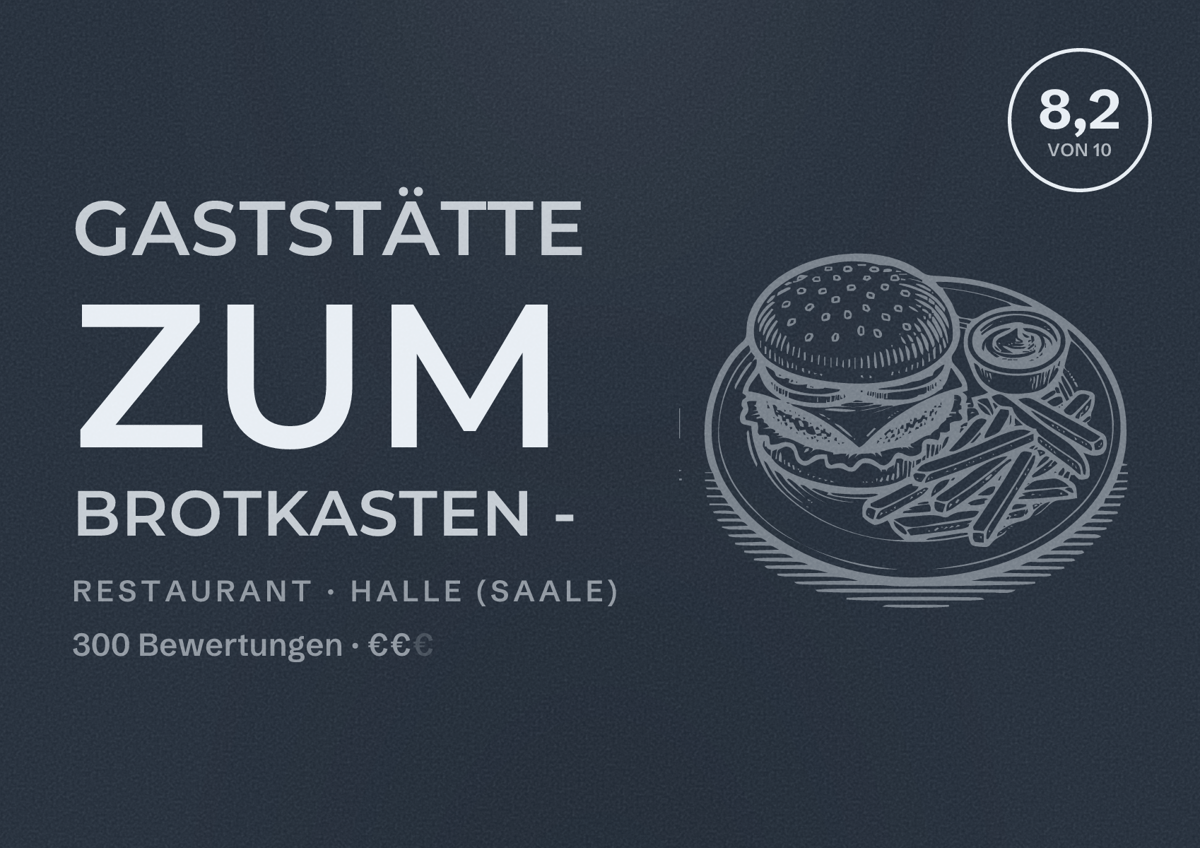 Illustriertes Poster von Gaststätte Zum Brotkasten -, Restaurant in Halle (Saale): Bewertung 8,2 von 10 aus 300 Bewertungen, Preisniveau €€