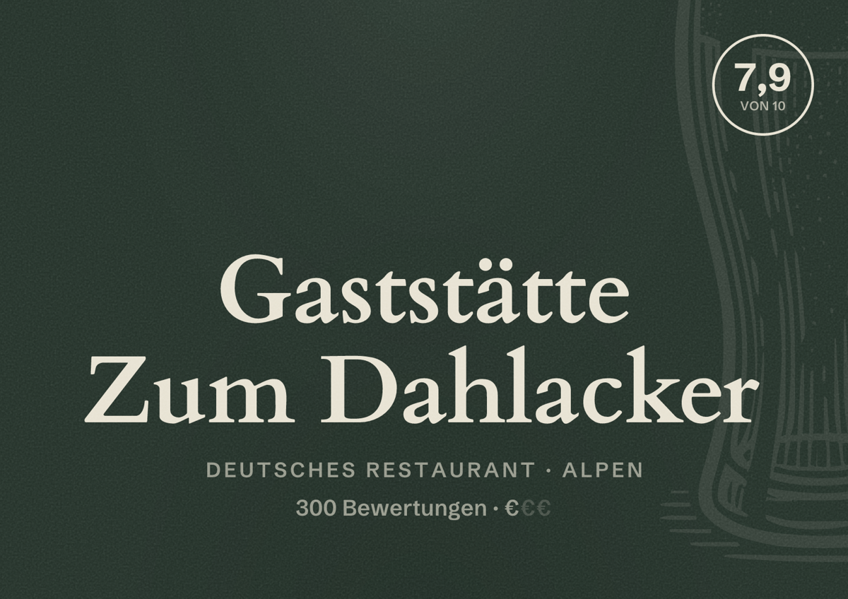 Illustriertes Poster von Gaststätte Zum Dahlacker, Deutsches Restaurant in Alpen: Bewertung 7,9 von 10 aus 300 Bewertungen, Preisniveau €