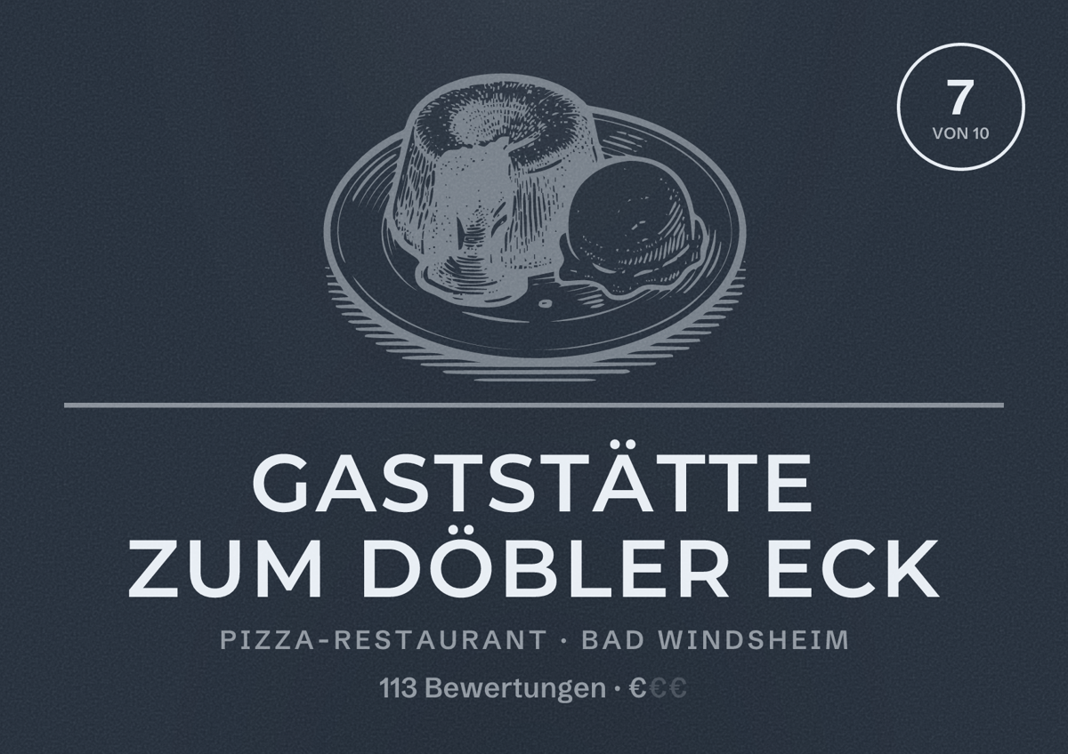 Illustriertes Poster von Gaststätte zum Döbler Eck, Pizza-Restaurant in Bad Windsheim: Bewertung 7 von 10 aus 113 Bewertungen, Preisniveau €